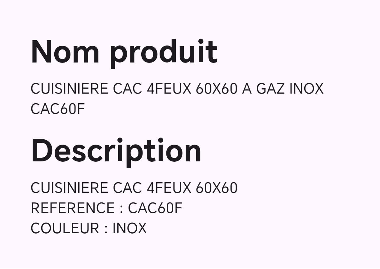 CUISINIERE CAC 4FEUX 60X60 A GAZ INOX CAC60F CUISINIERE CAC 4FEUX 60X60 A GAZ INOX CAC60F