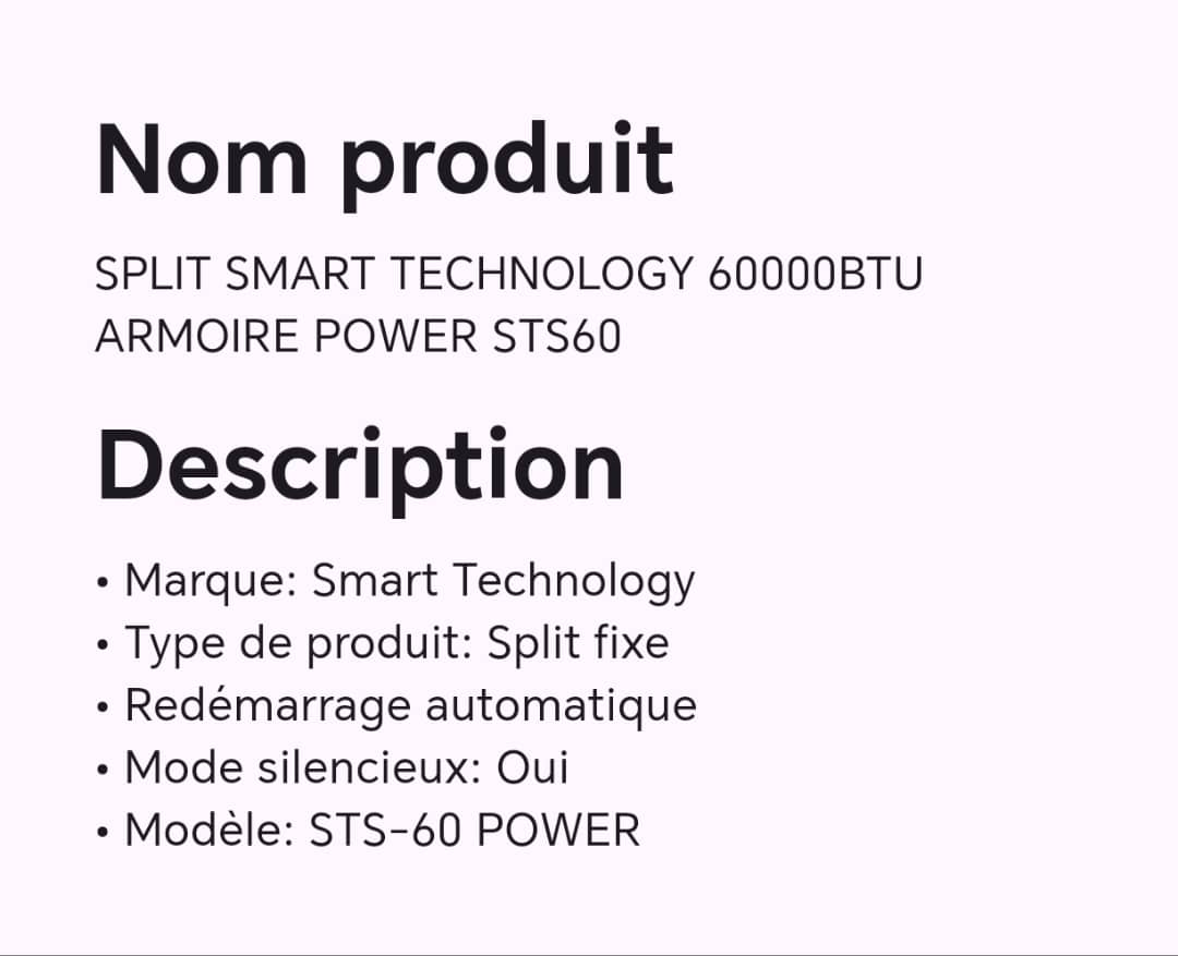 SPLIT SMART TECHNOLOGY 6000BTU ARMOIRE POWER STS60 SPLIT SMART TECHNOLOGY 6000BTU ARMOIRE POWER STS60
