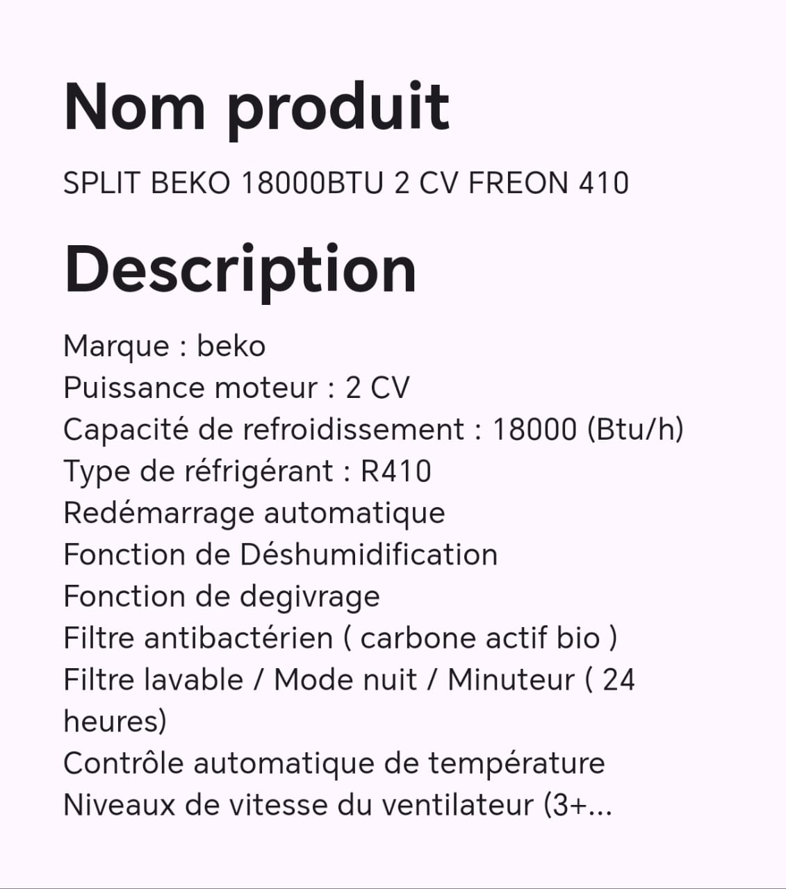 SPLIT BEKO 18000BTU 2 CV FREON 410 SPLIT BEKO 18000BTU 2 CV FREON 410