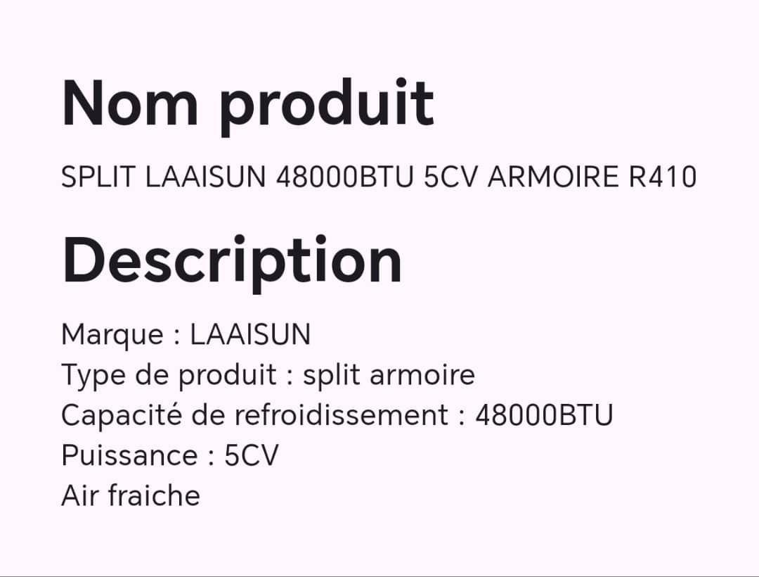SPLIT LAAISUN 48000BTU 5CV ARMOIRE R410 SPLIT LAAISUN 48000BTU 5CV ARMOIRE R410