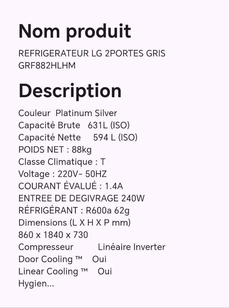 Réfrigérateur LG 2portes gris GRF882HLHM Réfrigérateur LG 2portes gris GRF882HLHM