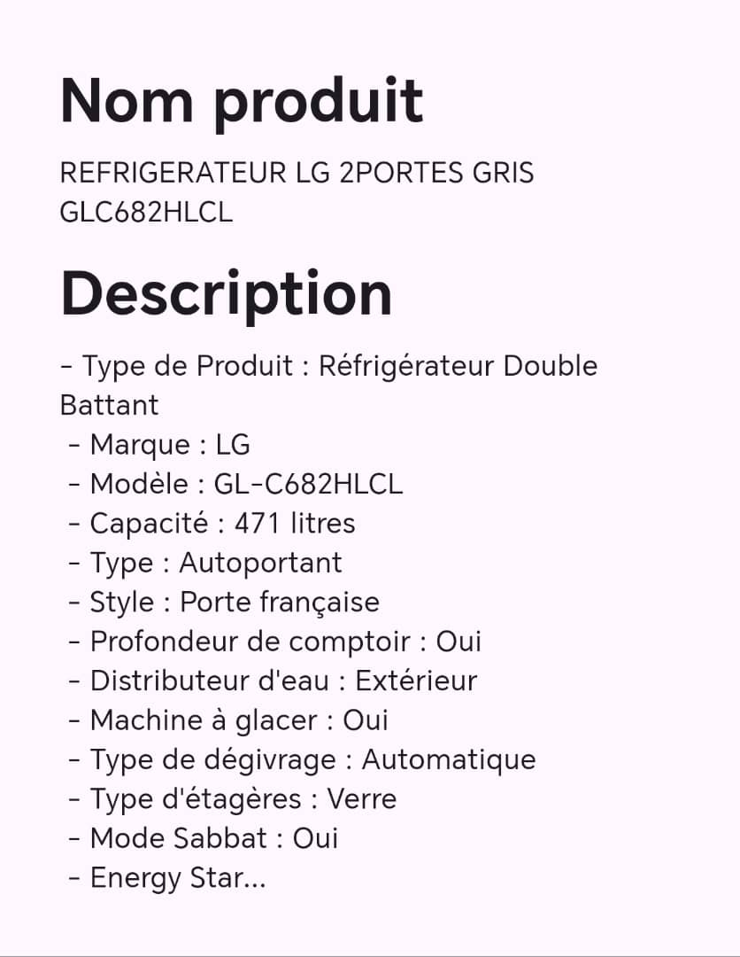Réfrigérateur LG 2portes gris GLC682HLCL Réfrigérateur LG 2portes gris GLC682HLCL