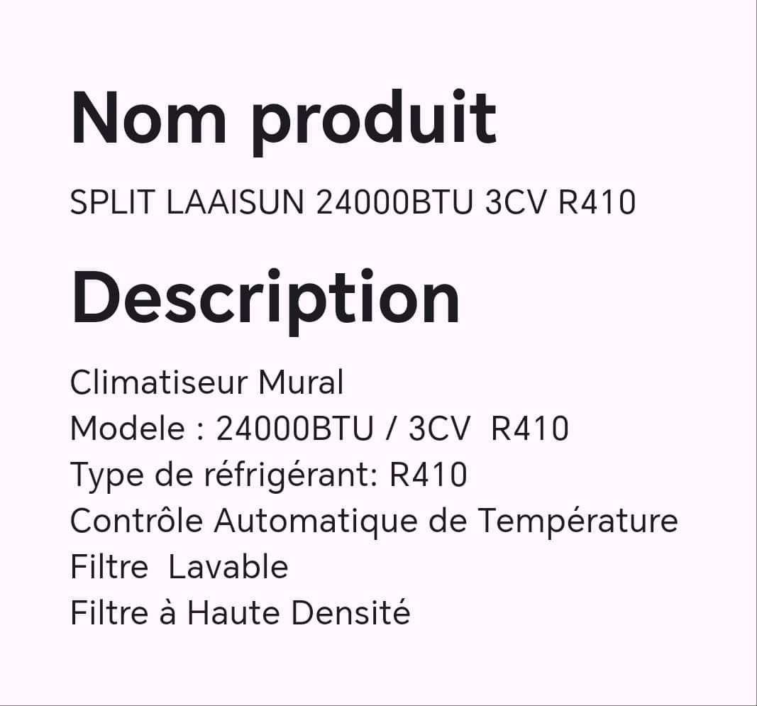 SPLIT LAAISUN 24000BTU 3CV R410 SPLIT LAAISUN 24000BTU 3CV R410