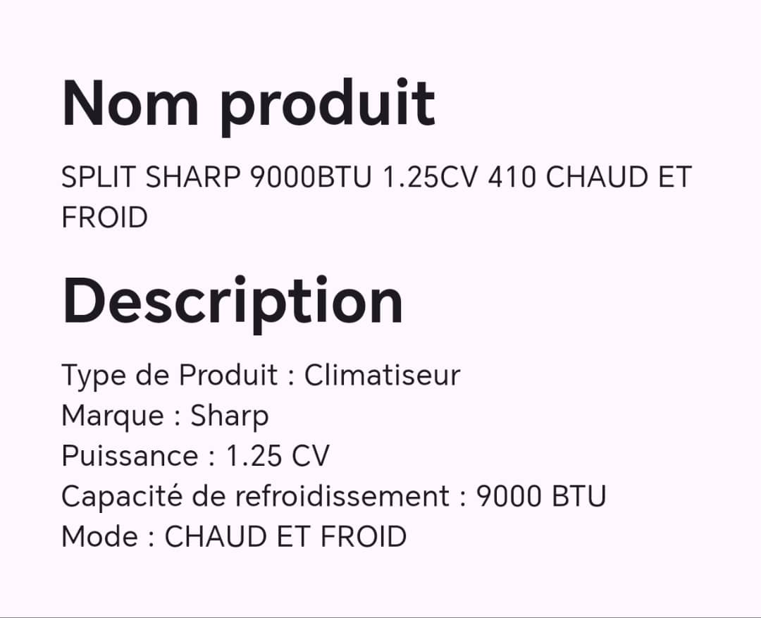 SPLIT SHARP 9000BTU 1.25CV 410 CHAUDB ET FROID SPLIT SHARP 9000BTU 1.25CV 410 CHAUDB ET FROID