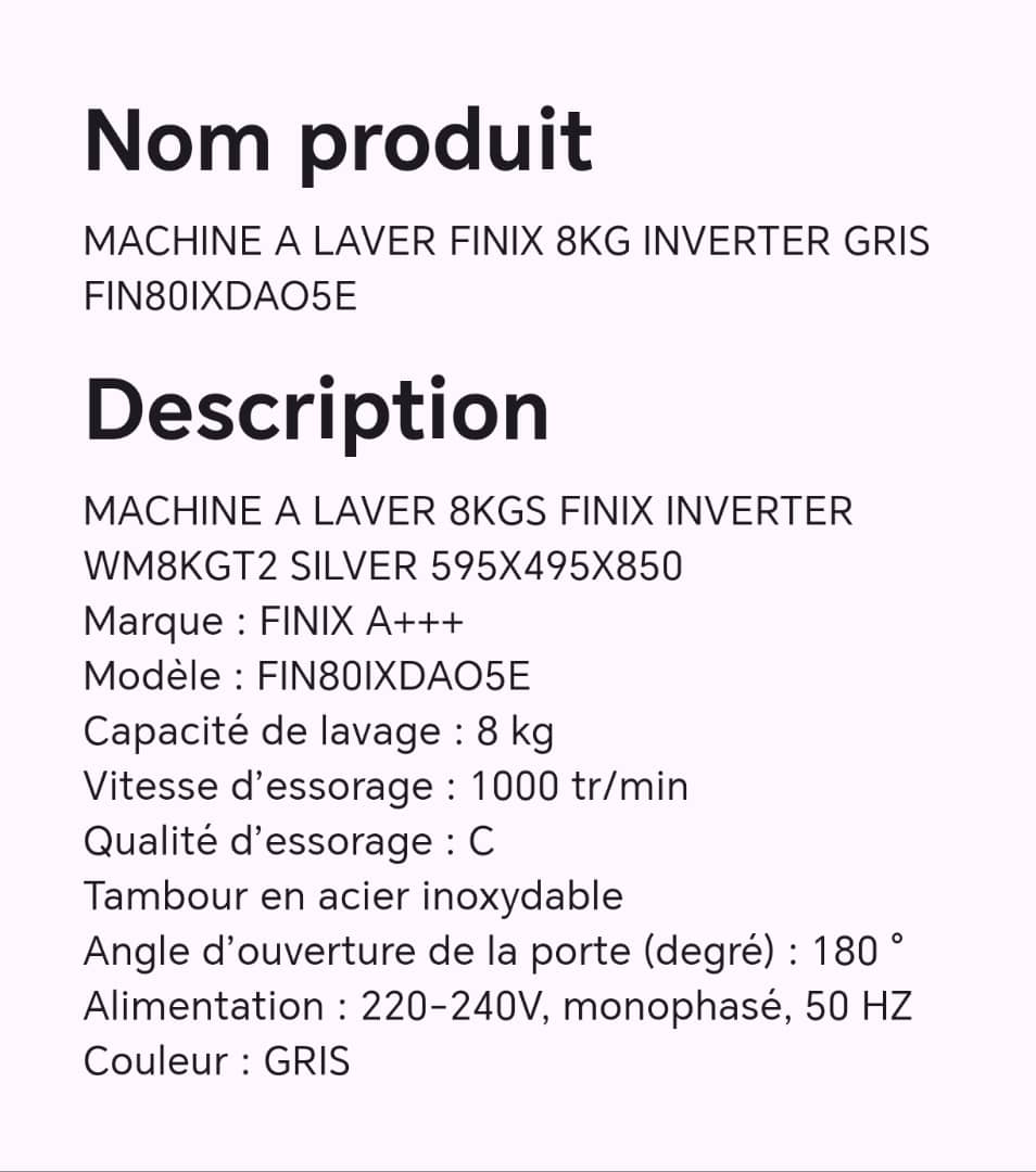 MACHINE A LAVER FINIX 8KG INVERTER GRIS FIN80IXDAO5E MACHINE A LAVER FINIX 8KG INVERTER GRIS FIN80IXDAO5E