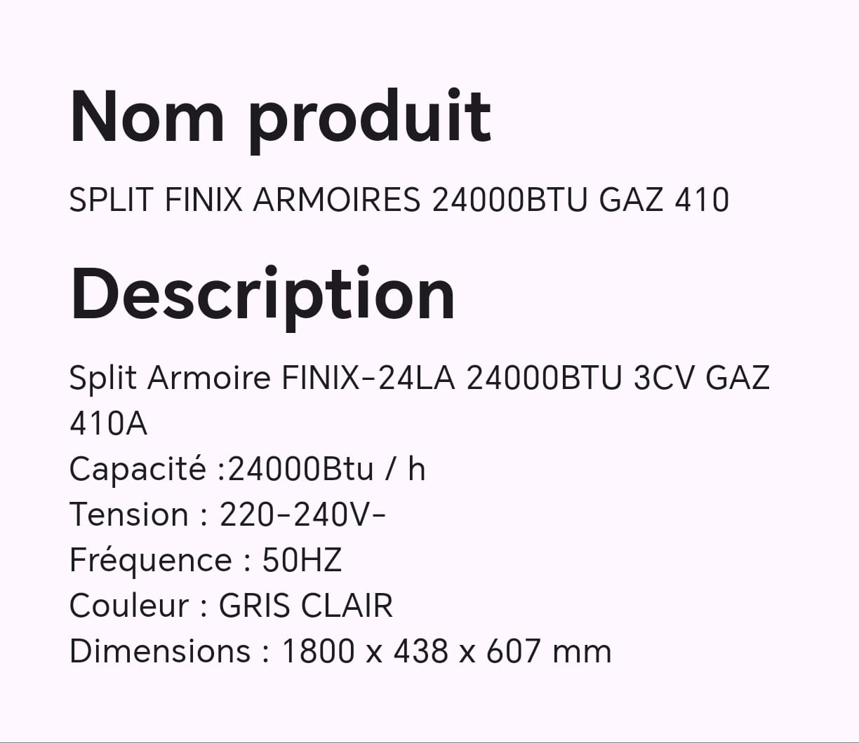 SPLIT FINIX ARMOIRES 24000BTU GAZ 410 ( A DEFINIR) SPLIT FINIX ARMOIRES 24000BTU GAZ 410 ( A DEFINIR)