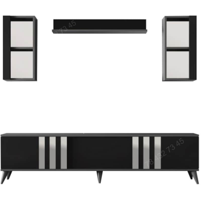 Meuble TV Noir Avec Bandes Argentées - 1m80 Meuble TV Noir Avec Bandes Argentées - 1m80
