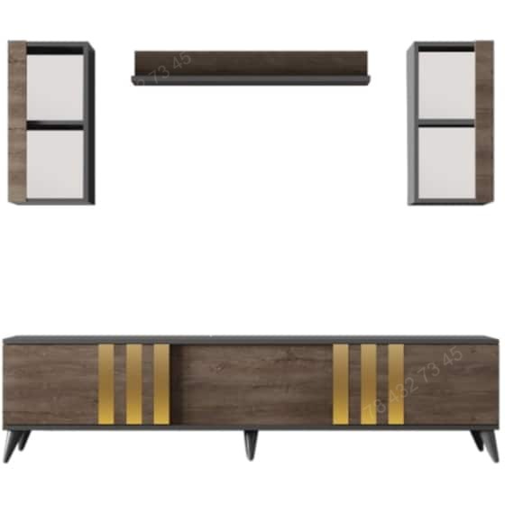 Meuble TV + Table Basse - Marron & Noir - 1m80 Meuble TV + Table Basse - Marron & Noir - 1m80