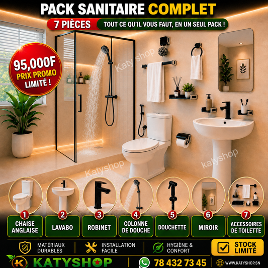 Pack sanitaire Complet: 7 Pièces Pour votre salle de bain et Toilettes - 95.000F
