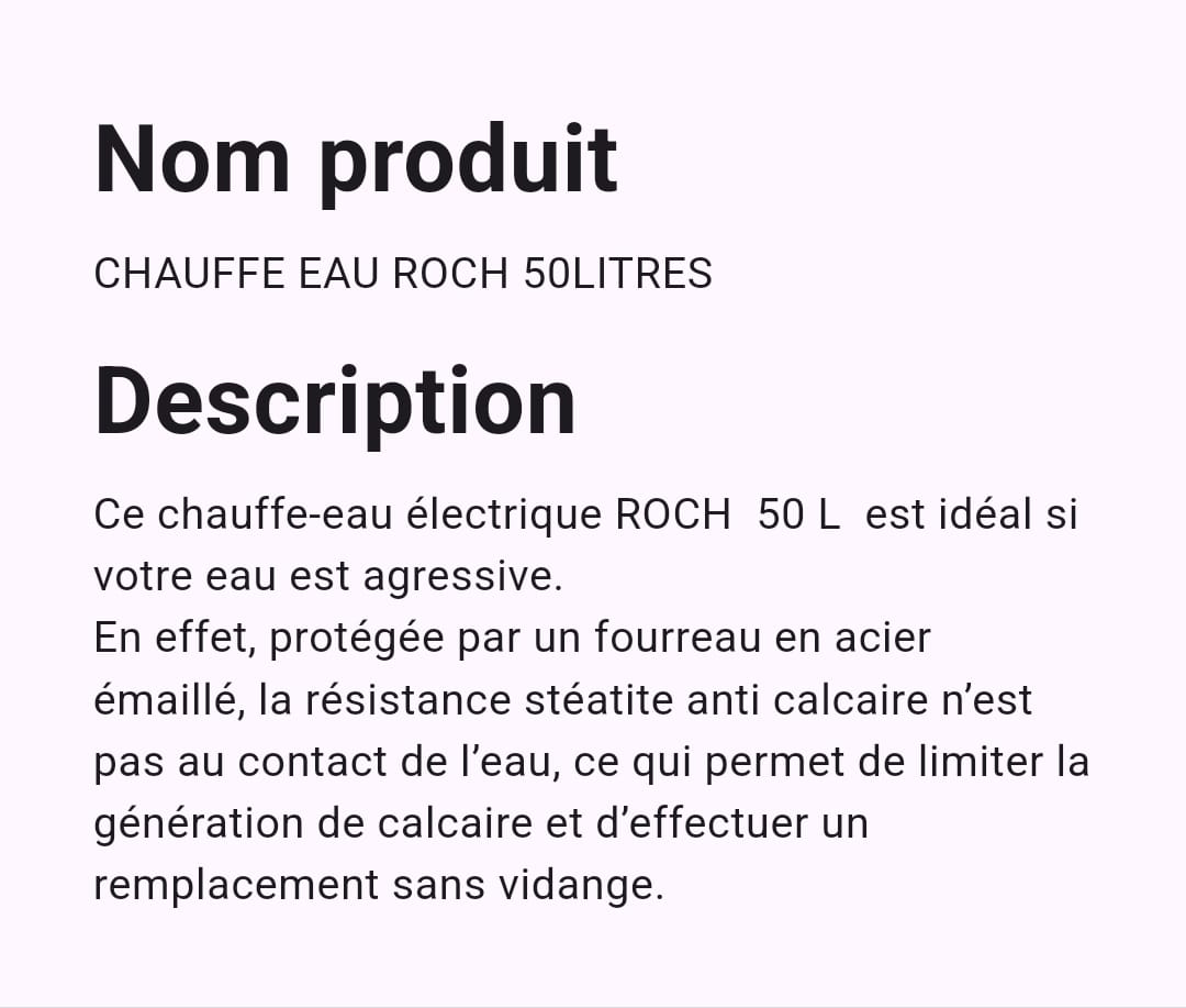 Chauffe Eau Roch 50 Litres Chauffe Eau Roch 50 Litres
