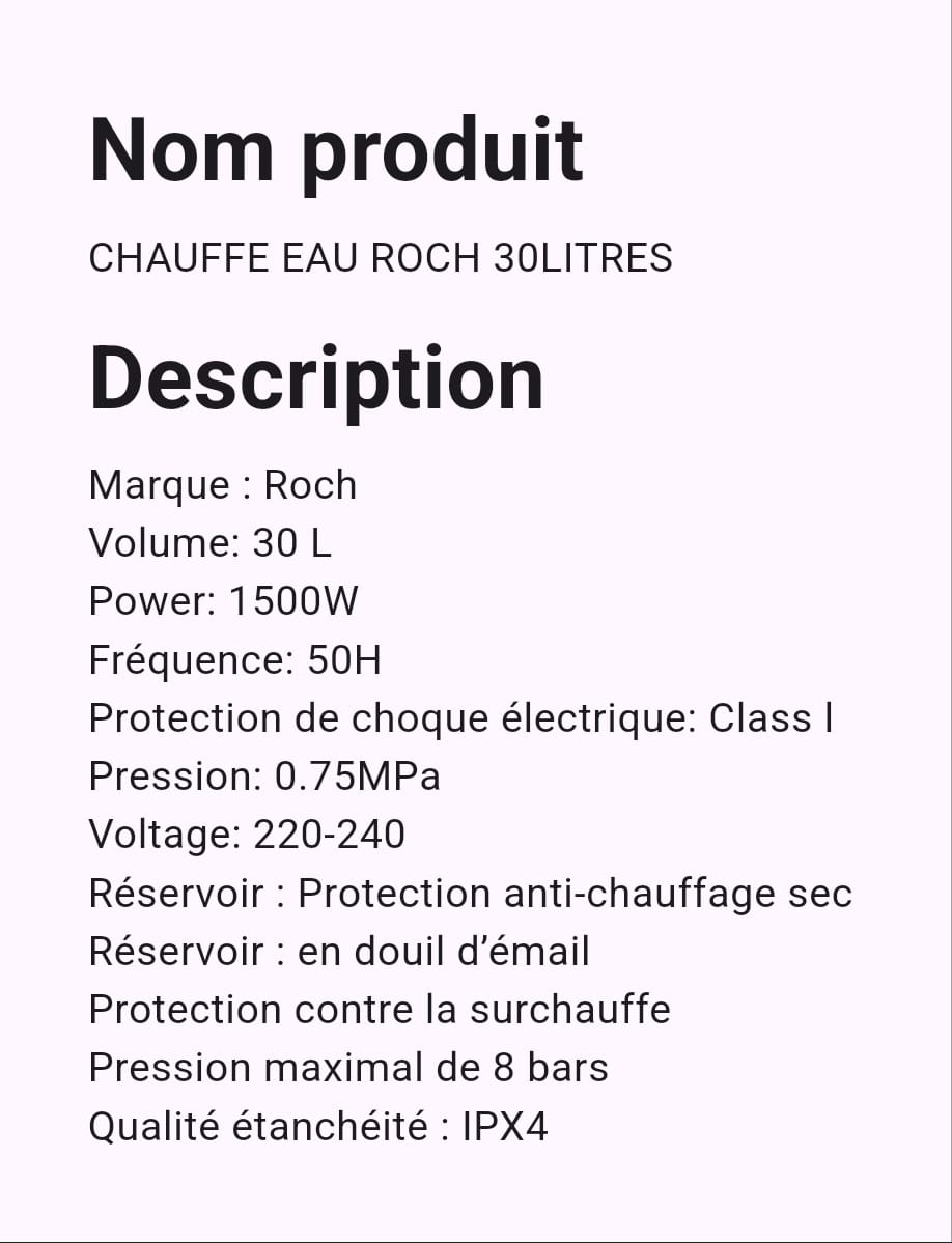 Chauffe Eau Roch 30 Litres Chauffe Eau Roch 30 Litres