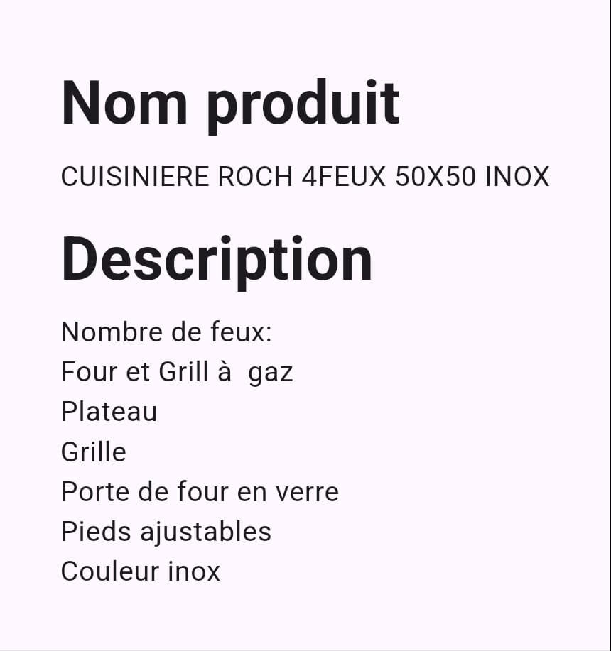 Cuisinière Roch 4 Feux 50 x50 Inox Cuisinière Roch 4 Feux 50 x50 Inox
