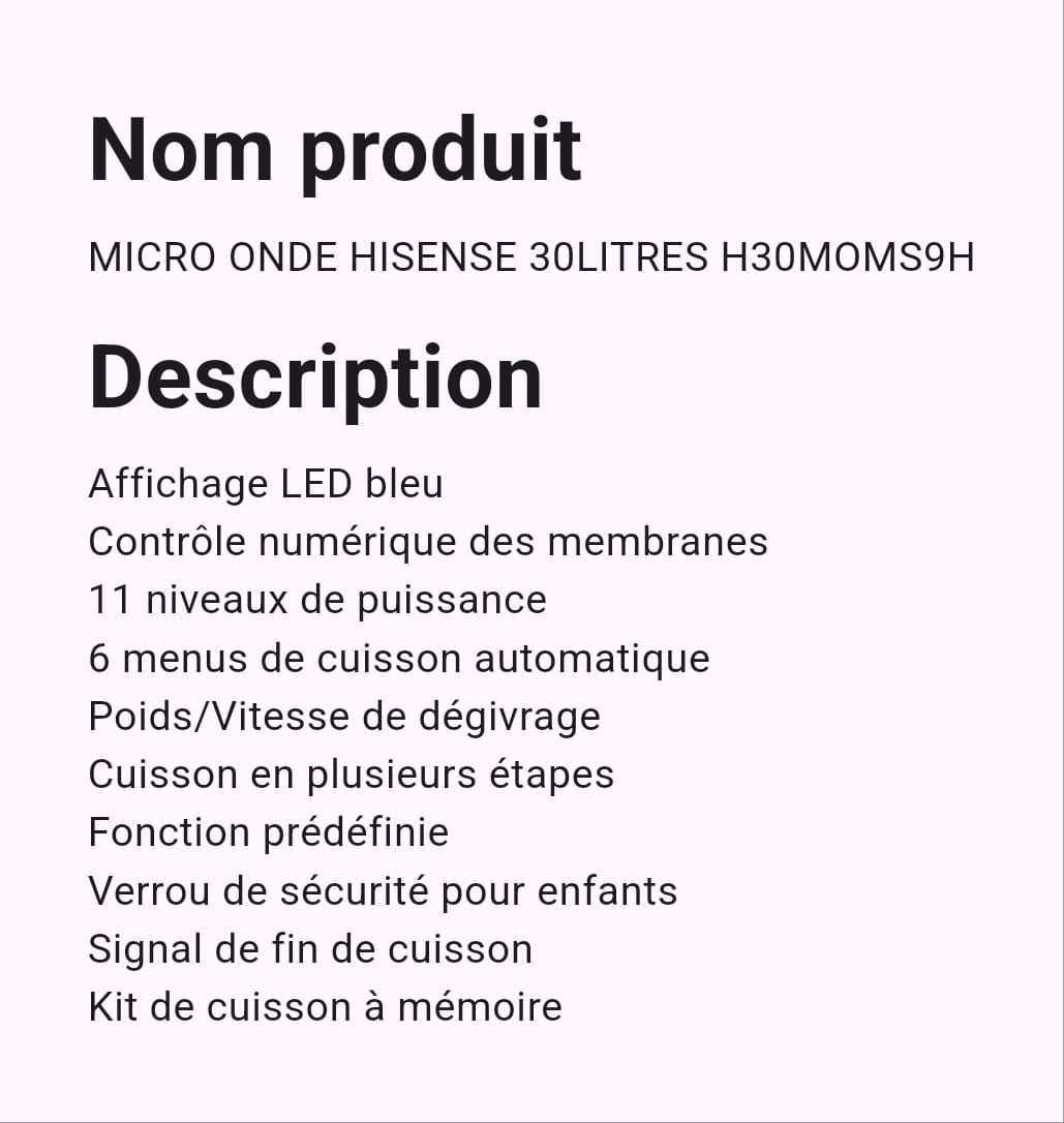 Micro-ondes Hisense 30 Litres Micro-ondes Hisense 30 Litres