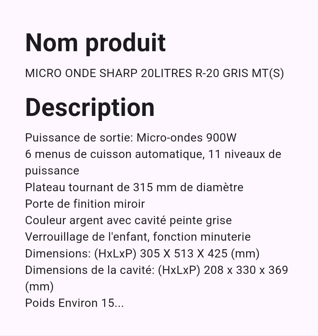 Micro-ondes Sharp 20 Litres Micro-ondes Sharp 20 Litres