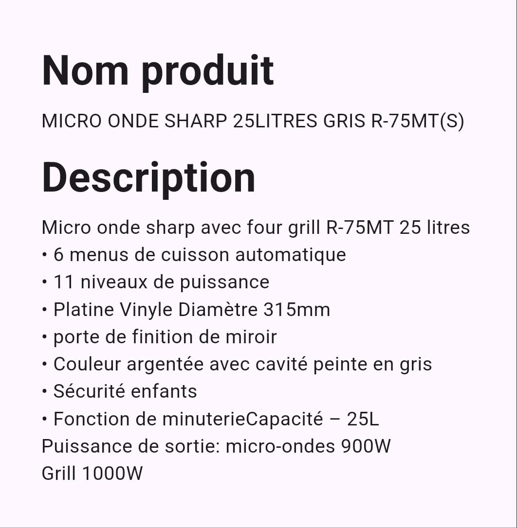 Micro-ondes Sharp 25 Litres Micro-ondes Sharp 25 Litres