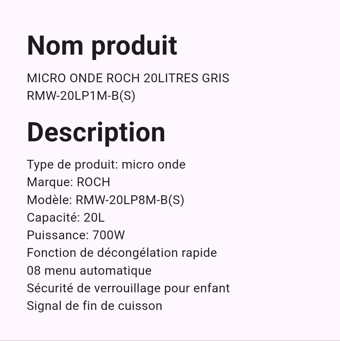 Micro-ondes Roch 20 Litres Micro-ondes Roch 20 Litres
