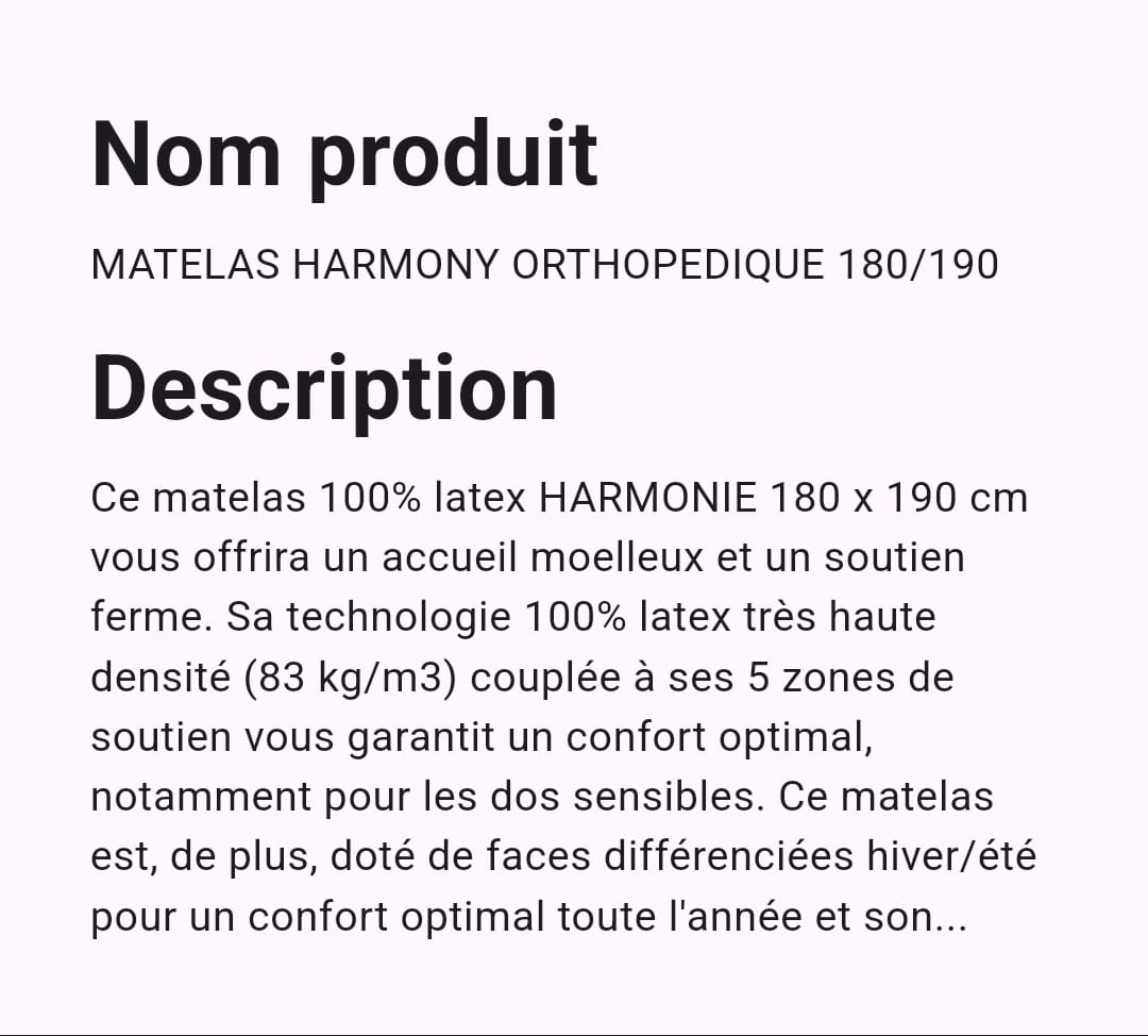 Matelas Harmony orthopédique 180/190 Matelas Harmony orthopédique 180/190
