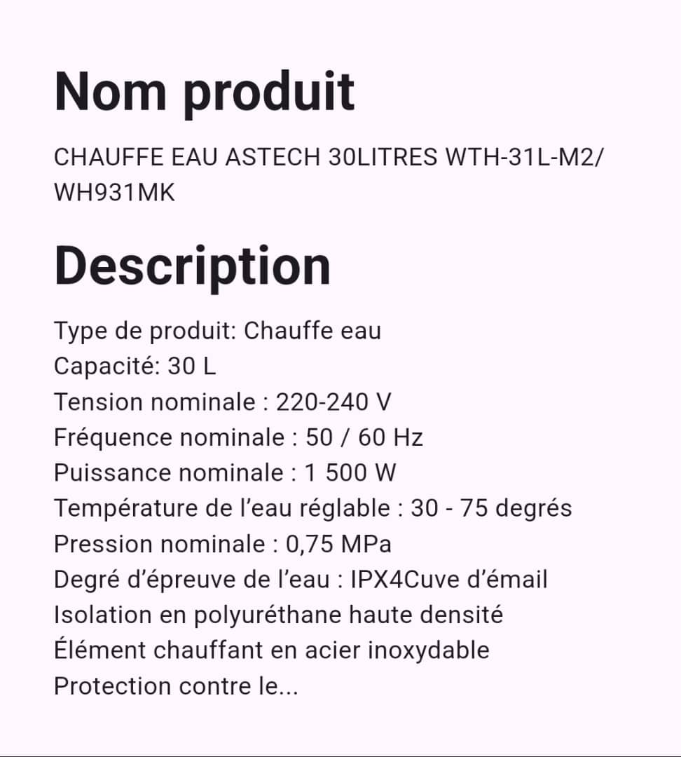Chauffe Eau Astech 30 Litres Chauffe Eau Astech 30 Litres