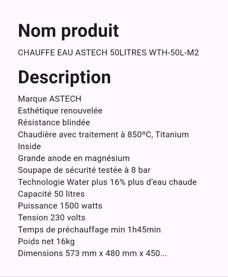Chauffe Eau Astech 50 Litres Chauffe Eau Astech 50 Litres