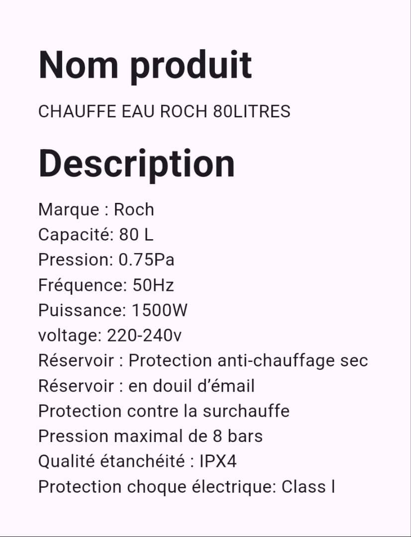 Chauffe Eau Roch 80 Litres Chauffe Eau Roch 80 Litres