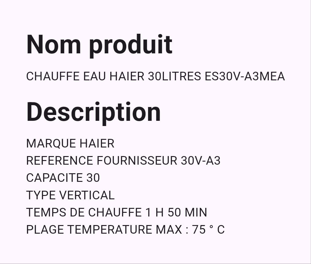Chauffe Eau Haier 30 Litres ES30VA3MEA Chauffe Eau Haier 30 Litres ES30VA3MEA