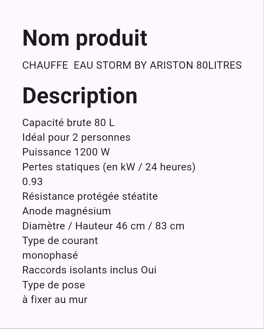 Chauffe Eau Storm Ariston 80 Litres Chauffe Eau Storm Ariston 80 Litres