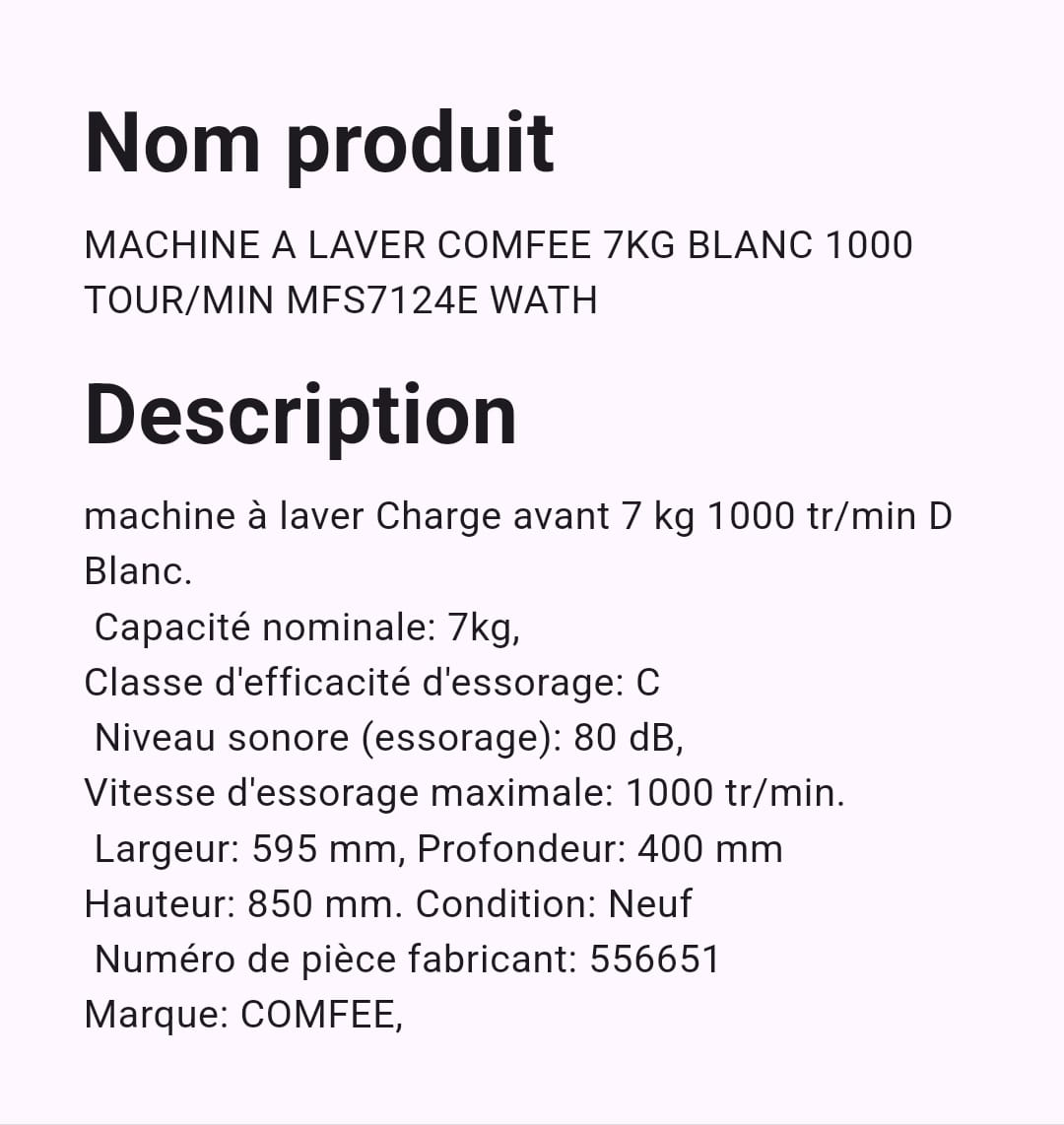 Machine A Laver Comfee 7 Kg Blanc Machine A Laver Comfee 7 Kg Blanc