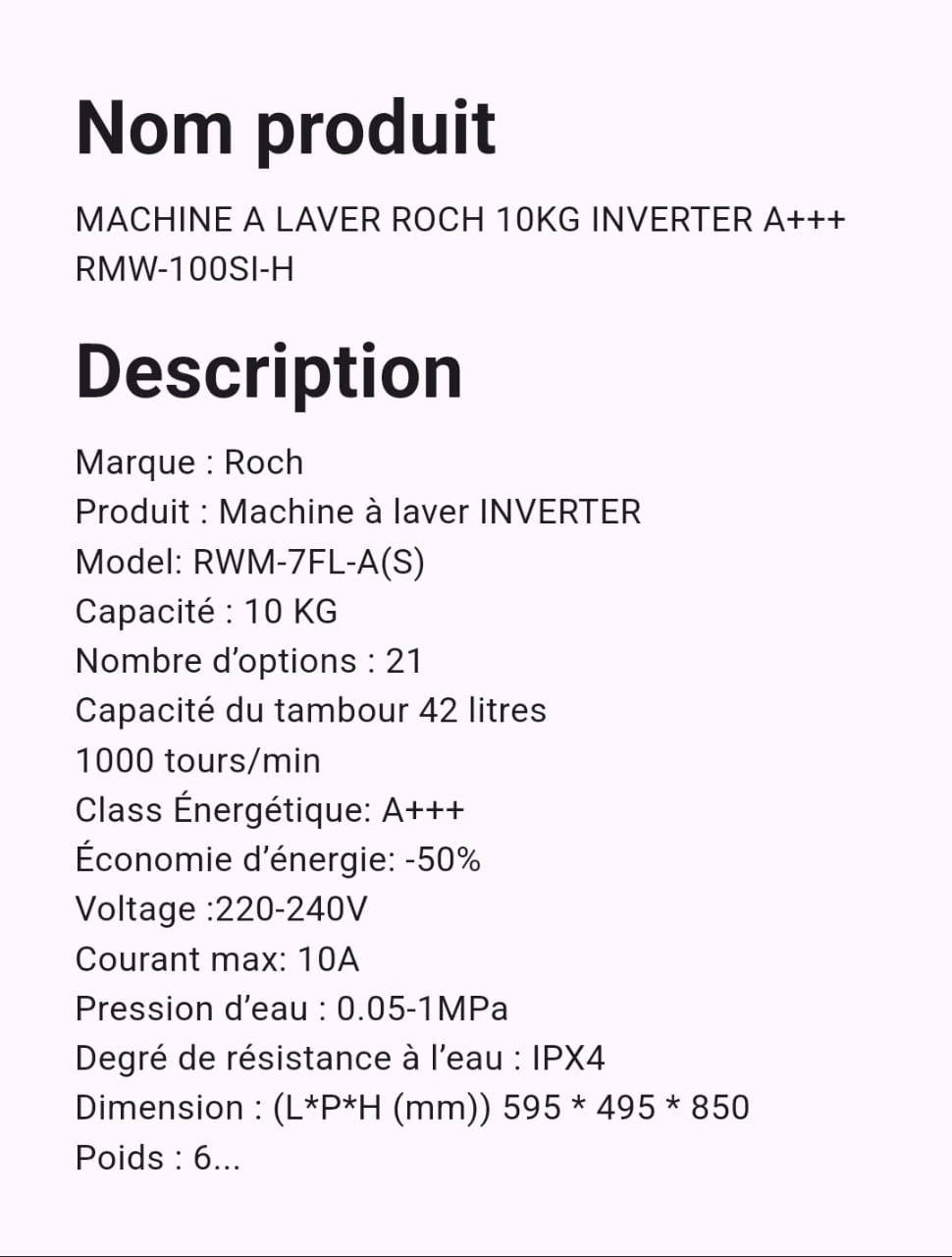 Machine A Laver Roch 10 Kg Inverter A+++ Gris Machine A Laver Roch 10 Kg Inverter A+++ Gris