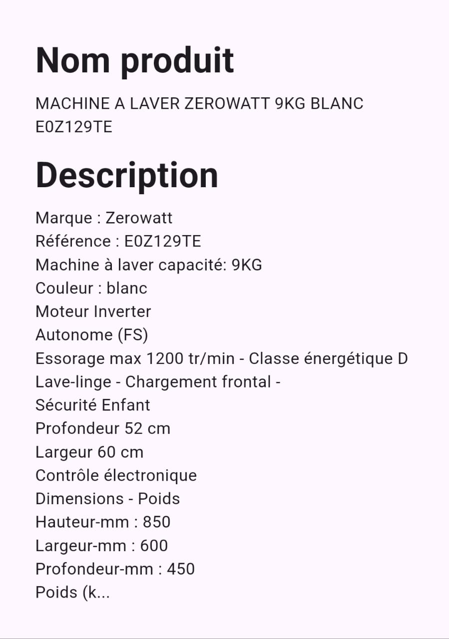 Machine A Laver Zerowatt 9 kg Blanc Machine A Laver Zerowatt 9 kg Blanc