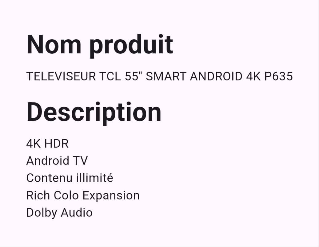 Téléviseur TLC 55" Smart Android Téléviseur TLC 55" Smart Android