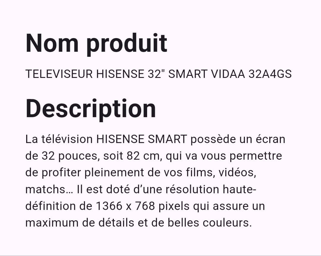 Téléviseur Hisense 32" Smart Téléviseur Hisense 32" Smart