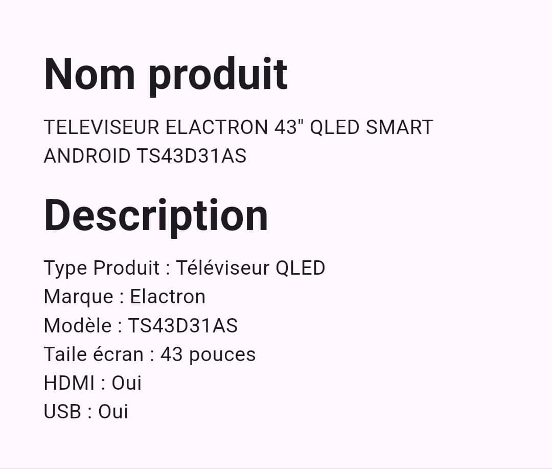 Téléviseur Elactron 43" Qled Smart Android Téléviseur Elactron 43" Qled Smart Android