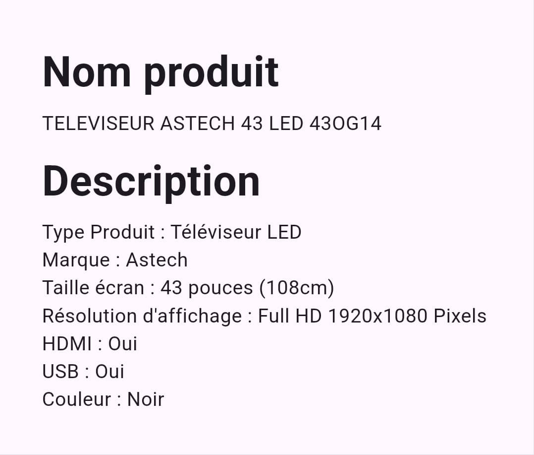Téléviseur Astech 43" Led Téléviseur Astech 43" Led