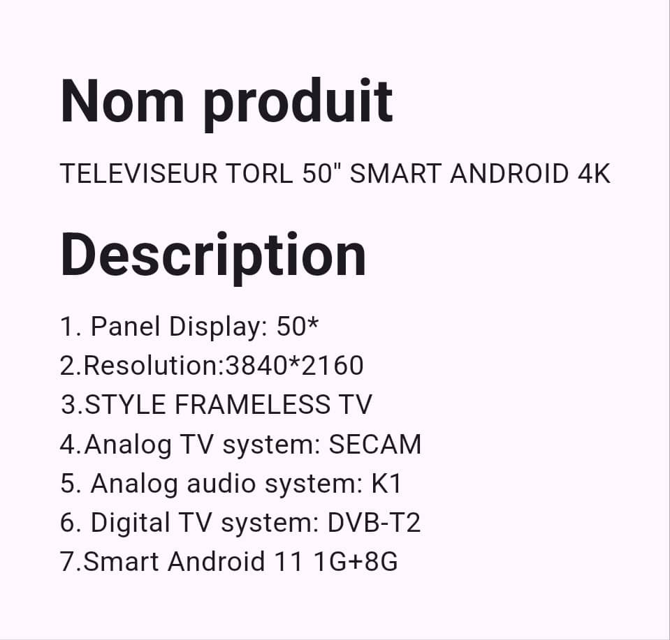 Téléviseur Torl 50" Smart Android Téléviseur Torl 50" Smart Android