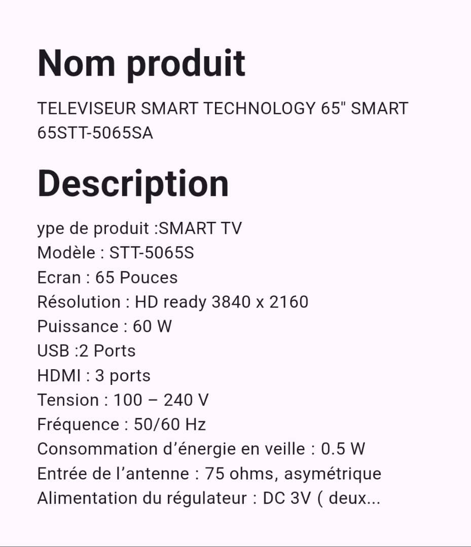 Téléviseur Smart Technology 65" Smart Téléviseur Smart Technology 65" Smart
