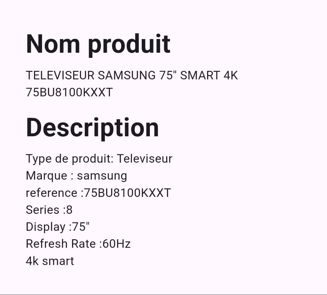 Téléviseur Samsung 75" Smart Téléviseur Samsung 75" Smart