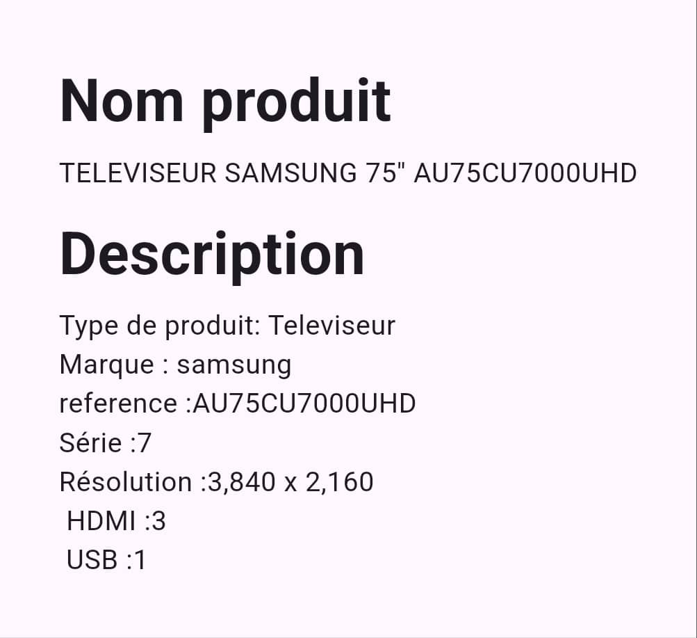 Téléviseur Samsung 75" Smart Téléviseur Samsung 75" Smart