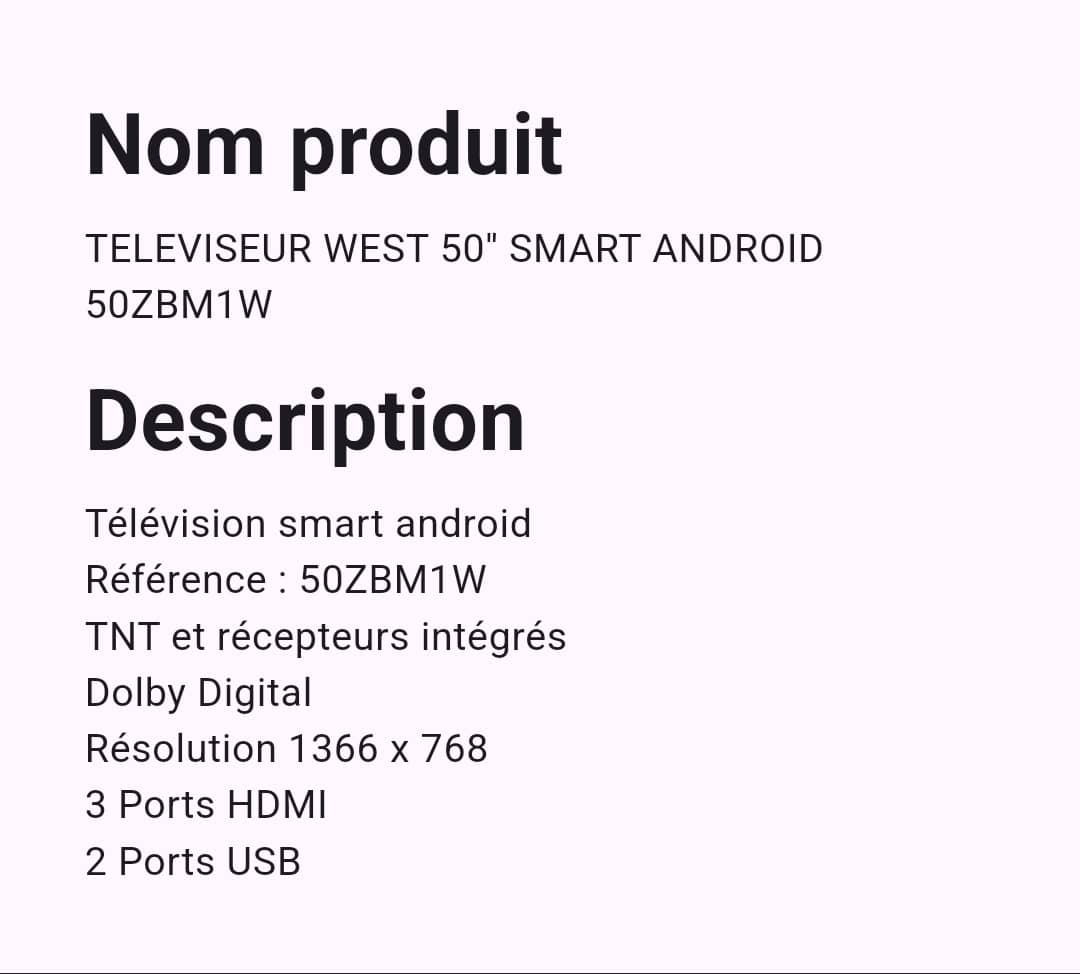 Téléviseur West 50" Smart Android Téléviseur West 50" Smart Android