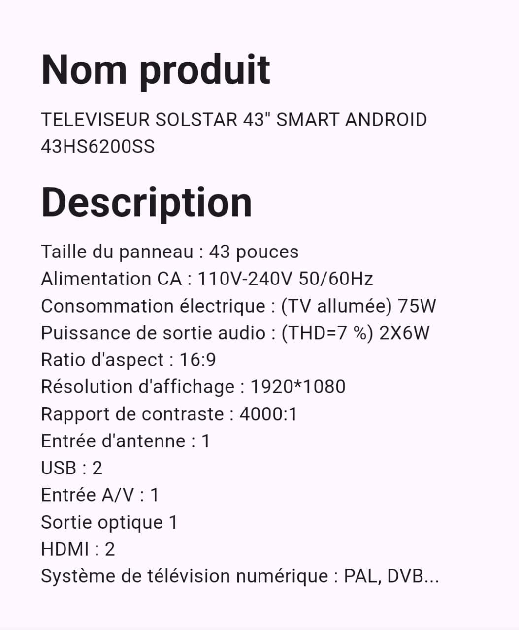 Téléviseur Solstar 43" Smart Android Téléviseur Solstar 43" Smart Android