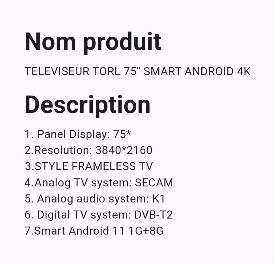 Téléviseur Torl 75" Smart Android Téléviseur Torl 75" Smart Android