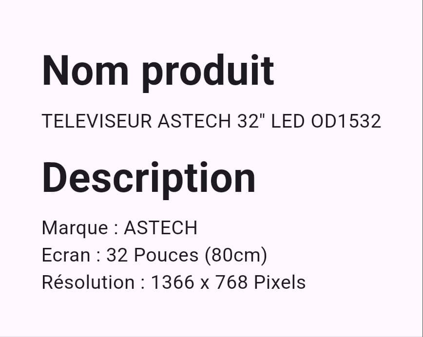 Téléviseur Astech 32" Led Téléviseur Astech 32" Led