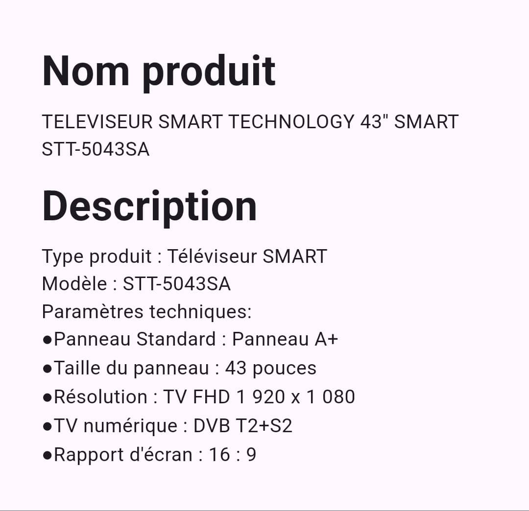 Téléviseur Smart Technology 43" Smart Android Téléviseur Smart Technology 43" Smart Android