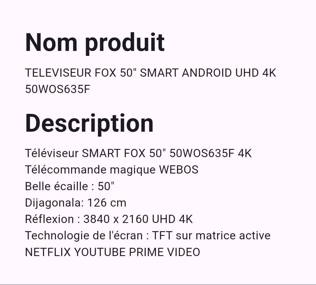 Téléviseur Fox 50" Smart Android Téléviseur Fox 50" Smart Android