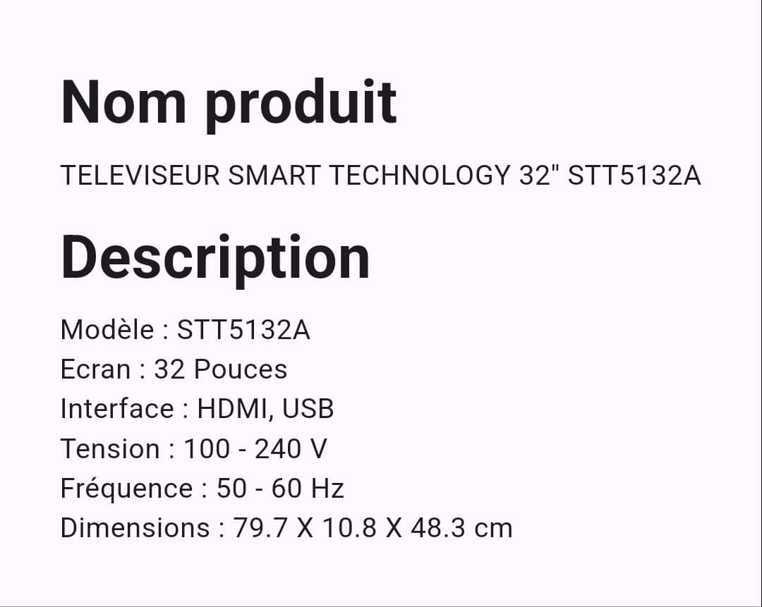 Téléviseur Smart Technology 32" Smart Android Téléviseur Smart Technology 32" Smart Android