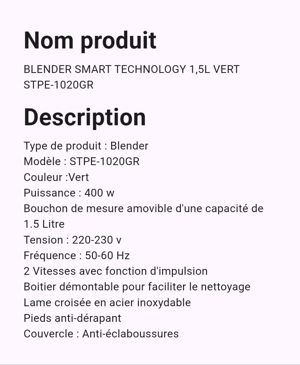 Mixeur Smart Technology 1.5 Litre STPE 1020 Mixeur Smart Technology 1.5 Litre STPE 1020