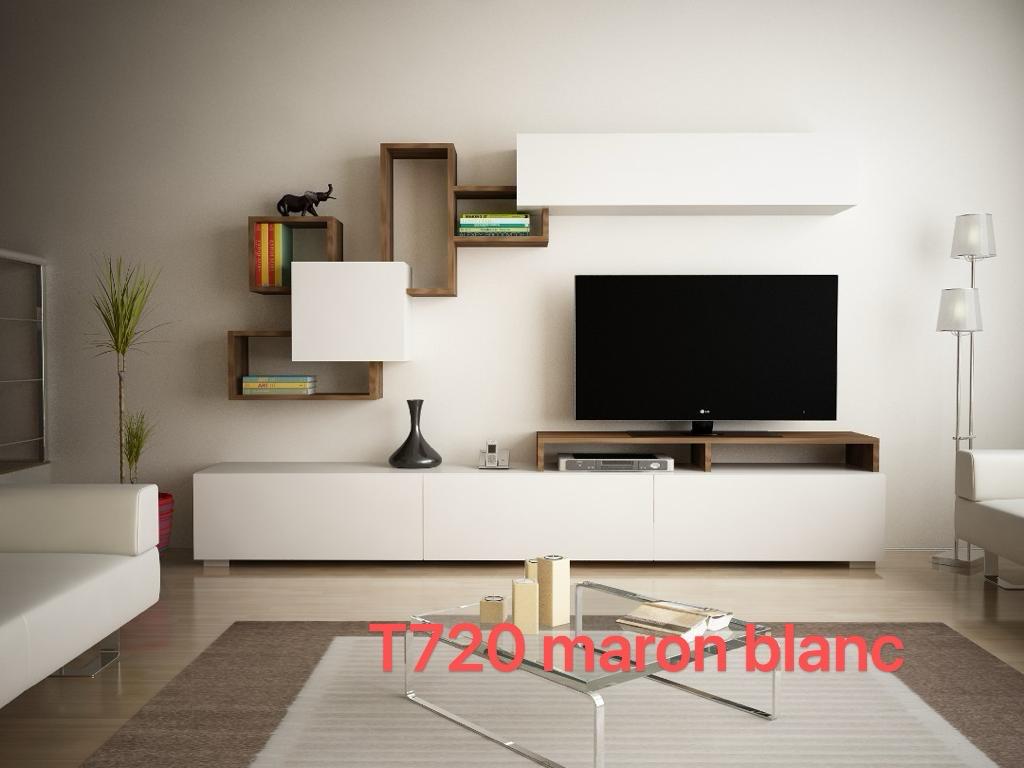 Meuble TV Marron Blanc - 2M10 Meuble TV Marron Blanc - 2M10