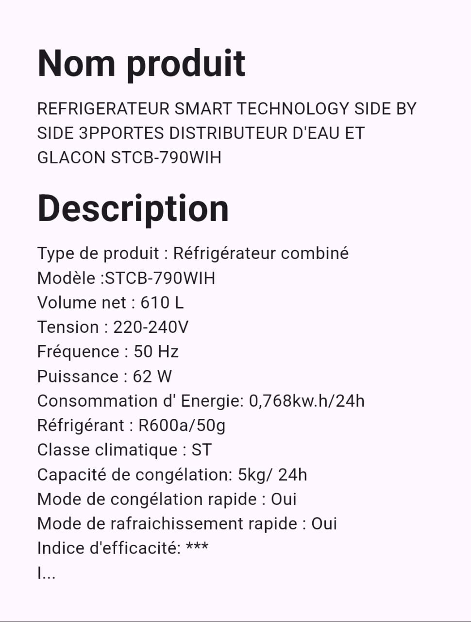 Réfrigérateur Smart Technology Side By Side 3 Portes 610 L Réfrigérateur Smart Technology Side By Side 3 Portes 610 L