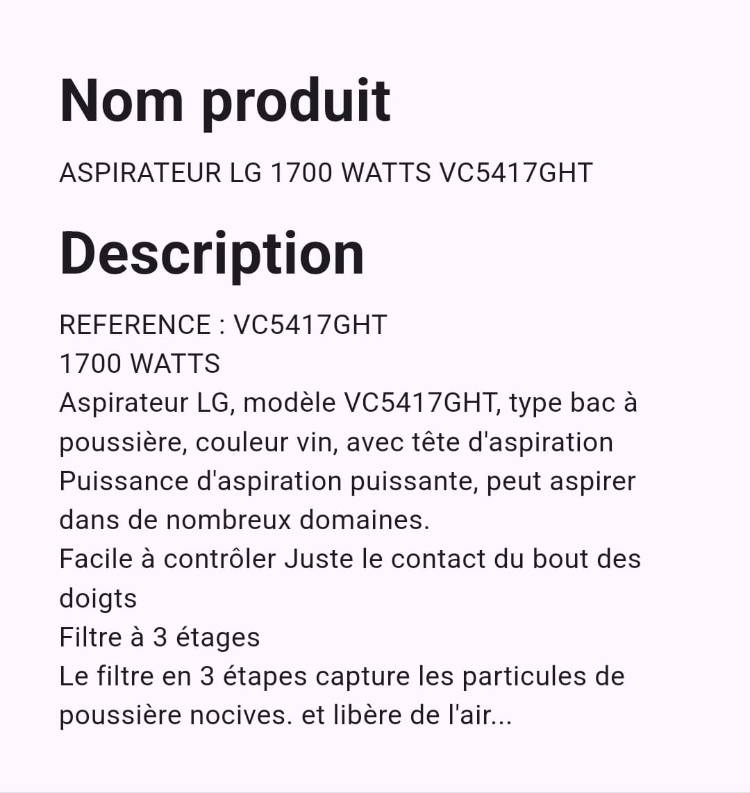 Aspirateur LG 1700 Watts Aspirateur LG 1700 Watts