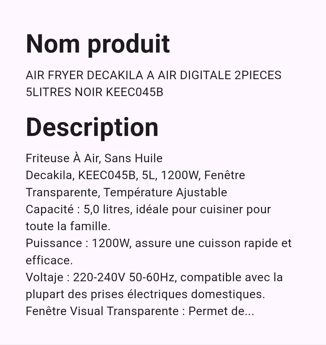 Friteuse A Air Decakila Digital 2 Pièces 5 Litres Friteuse A Air Decakila Digital 2 Pièces 5 Litres