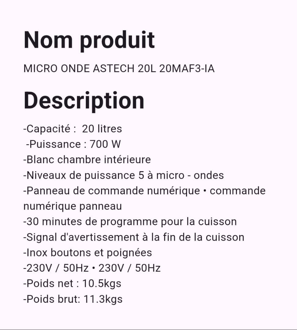 Micro ondes Astech 20 Litres Micro ondes Astech 20 Litres